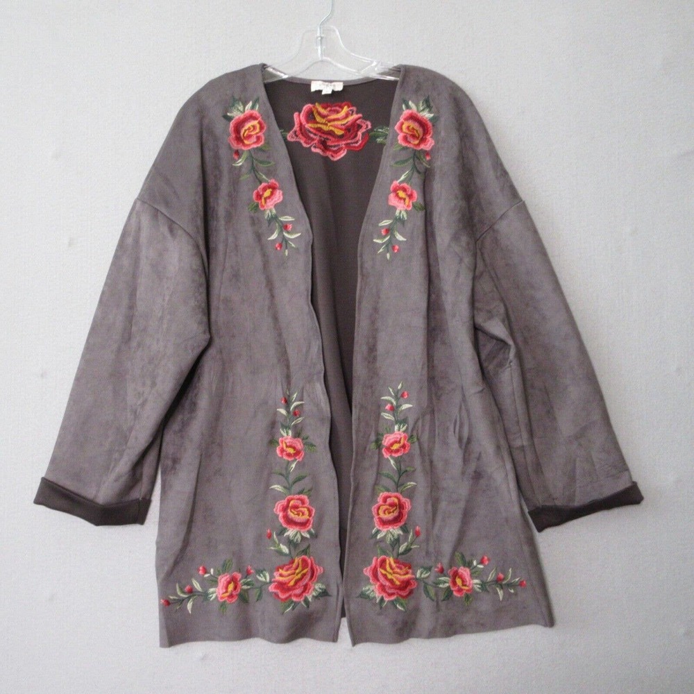 Umgee Floral Embroidered Faux Suede Boho Jacket‎